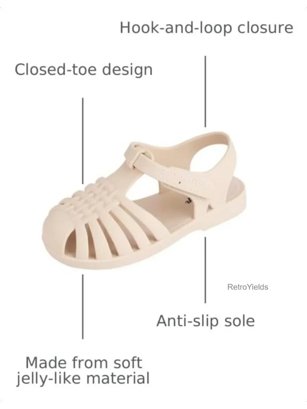 Kids Soft Jelly Sandals Closed-Toe Anti-Slip Recycled Hook-and-Loop Summer Beach